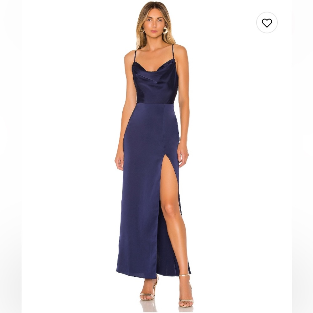 Navy NBD Silk Midi Dress from Revolve